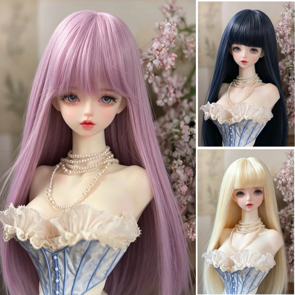 BJD Doll Wig 3/4/6 Points Solid Color Flat Bangs Long Straight Hair Multi-color Doll Dress Wig Blank Hair Cover Can Be Shaped