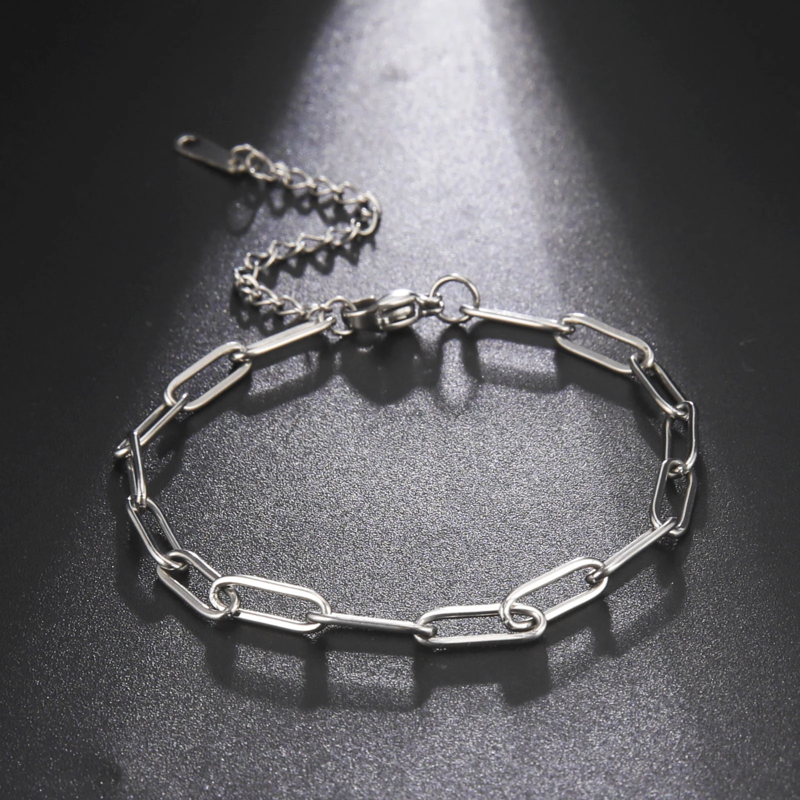 1 Piece Simple Fashion Paperclip Chain Bracelet Stainless Steel Punk Women\'s Men\'s Christmas Gift