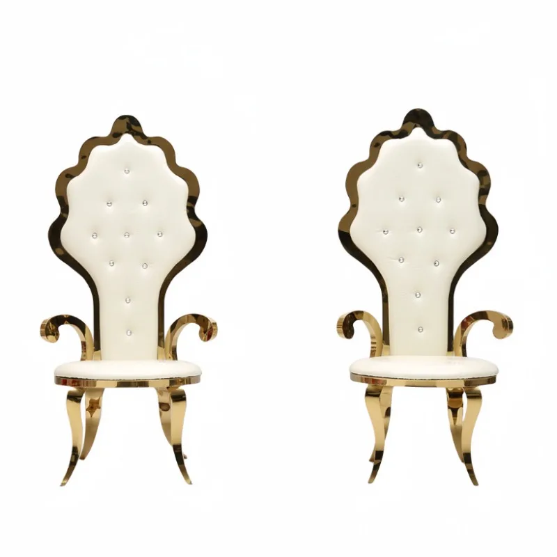 كرسي زفاف أجنبي مطلي بالذهب من الفولاذ المقاوم للصدأ، كرسي رئيسي للولائم بمقعد كريستالي خارجي