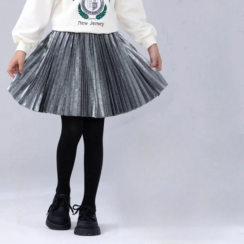 Autumn Winter Girls Pleated Skirt Fleece Hot Stamping School Teens Kids Short Skirt Casual Daily All-match Party Dance Costume