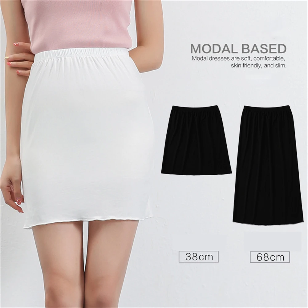 

Soft Modal Half Slips For Women Under Dress High Waist Elastic Loose Casual Underskirt Mini Dresses Slips Skirt Female