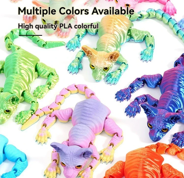 3D Printed Realistic Adorable Hairless Sphynx Cat Figurine  Articulated Fidget Toy Perfect Gift for Cat Lovers