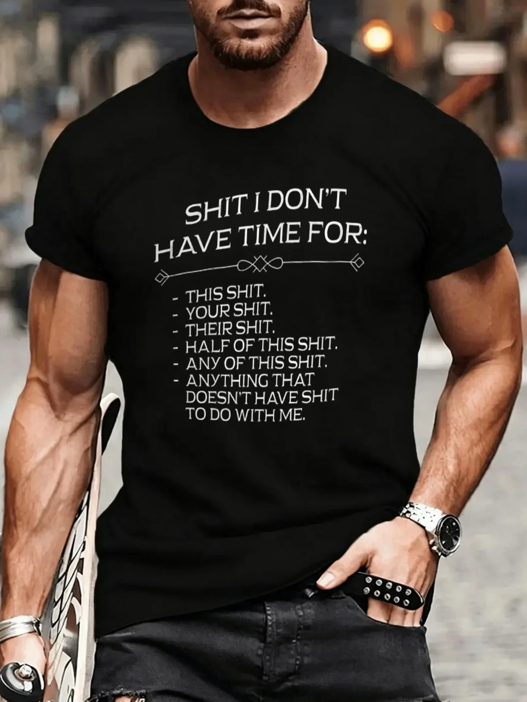Men's Humorous Style T-Shirt with Fun Text Print, Personalized Expression, Casual Round-Neck Top