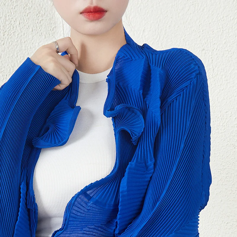 Spot Wholesale Miyake New Design Women's Irregular Pleated Shirt Fishtail Chiffon Blouse