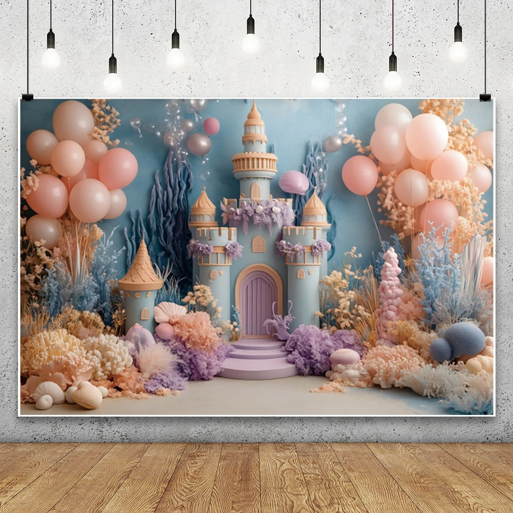 Colorful Balloon Flower Castle Princess Girl Birthday Party Decor Backdrop Fairy Tale Castle Photography Background Photo Studio