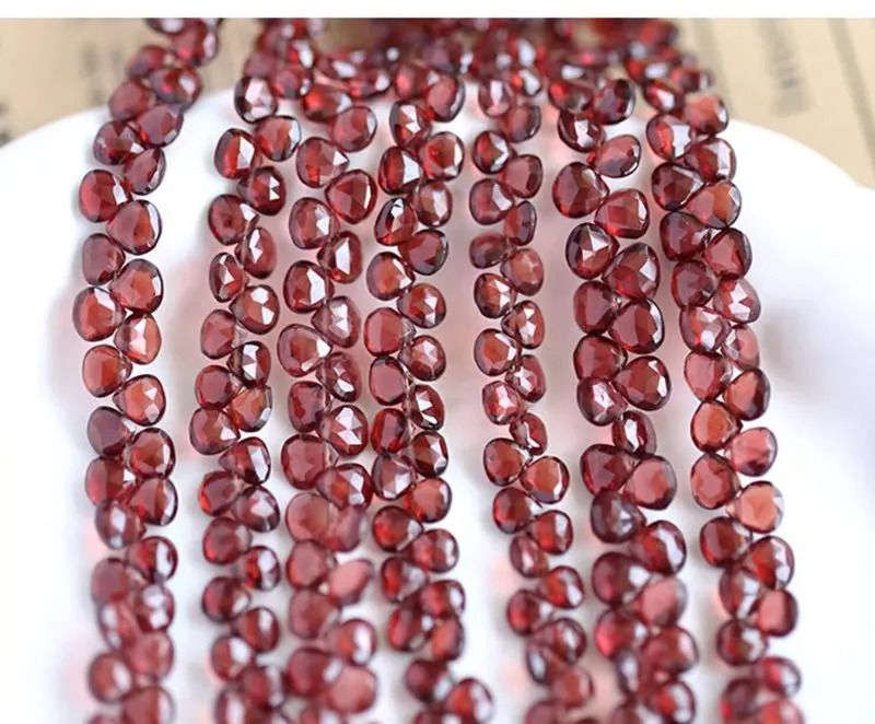 Garnet red flat oval heart drop faceted 20cm for DIY jewelry making  loose beads  FPPJ wholesale nature