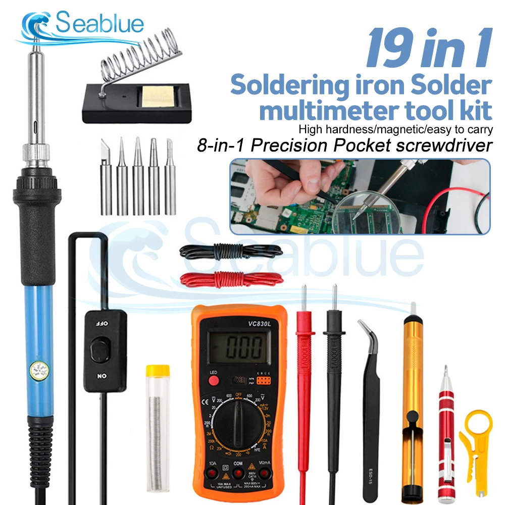 

60W Digital Electric Soldering Iron 220V 110V Temperature Adjustable LCD Display Solder Welding Iron Multimeter Tool Kit Tips