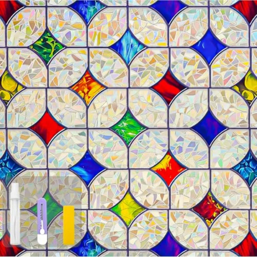 

QHY Sunshine Colorful Stained Glass Window Film Non-Adhesive Window Privacy Film Reusable Decorative for Room