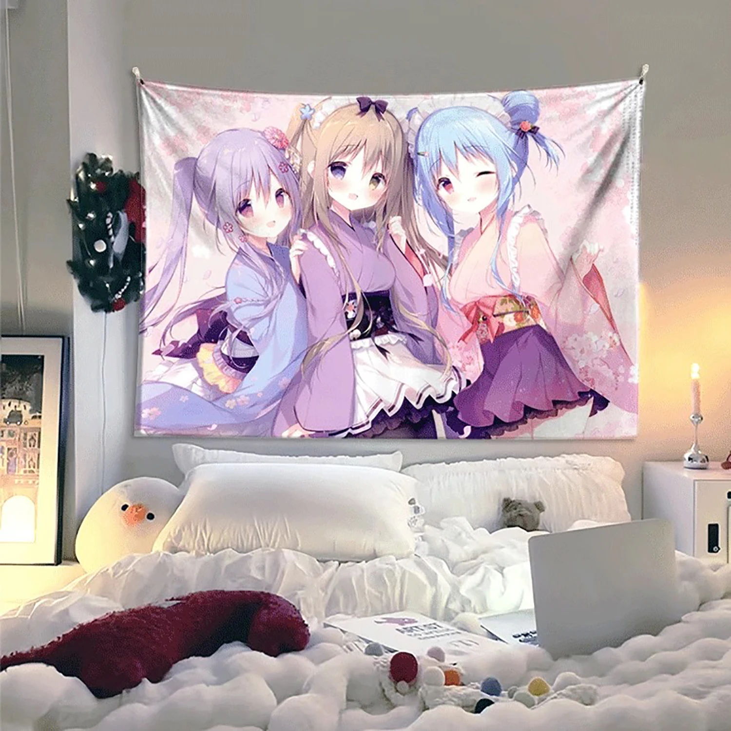 Kawaii-Stil Mädchen hängen Tuch Cartoon Schlafsaal Schlafzimmer Nachttisch Wandteppich Hintergrund Tuch Miethaus dekorative Tuch