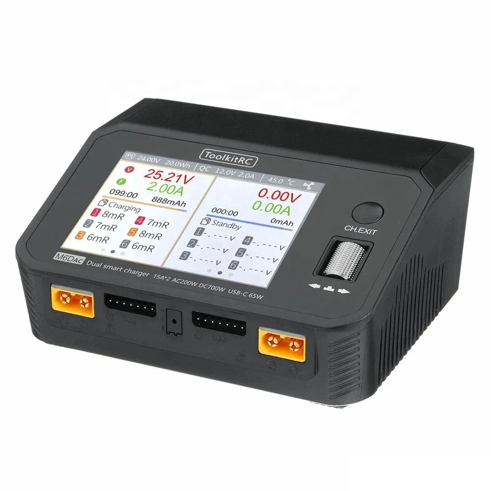 ToolkitRC M6DAC AC 200W DC 700W 15A Dual Channel Smart Lipo Battery Charger/Discharger Plastic 1-6S Lipo Battery Compatible
