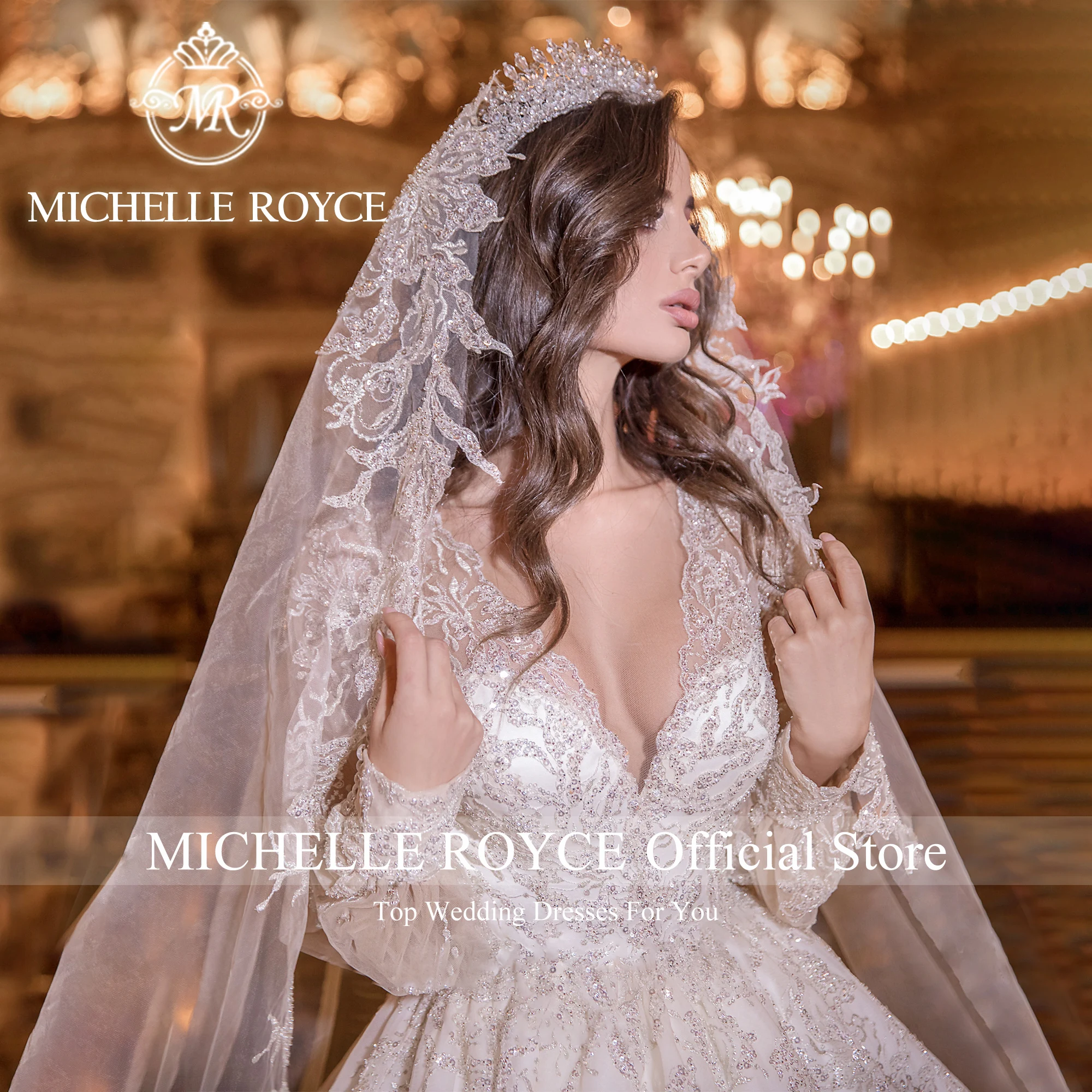 Michelle Royce Luxus Ballkleid Brautkleider für Frauen Puff ärmel schimmernd Pailletten Brautkleid Vestidos de Novia