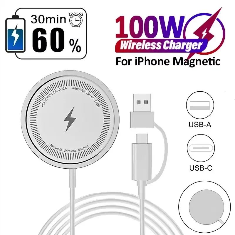 100W Magnetic Chargers Fast Wireless Charger Pad Stand for iPhone 16 15 14 13 12 Pro Max Airpods PD Macsafe Phone Charging Dock