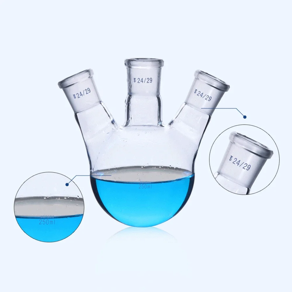 25 50 100 250 500 1000ml 14/23 19/26 24/29 29/32 Three Necks Boro. Glass Flask Lab Round Bottom Glassware Chemical Experiment