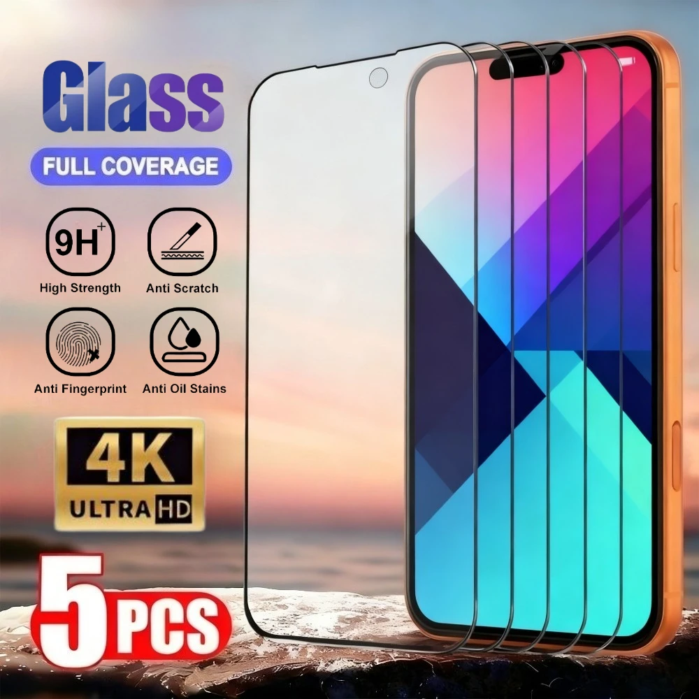 

5Pcs Ultra HD Screen Protector for iPhone 17 16 15 14 Pro Max Air 13 12 11 Pro Mini 15 16 Plus XR XS Anti-Scratch Tempered Glass