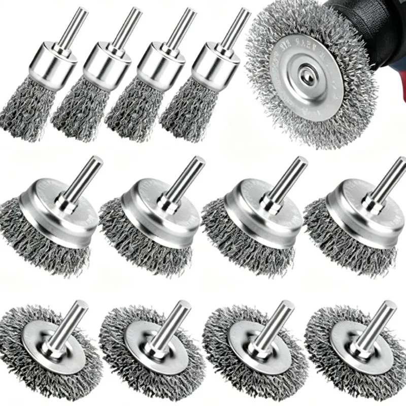 3/1PCS Steel Wire Brush Disc Polishing Wheel Drill Bit Rust Removal Cleaning Hexagonal Rod Wire Brush Electric Grinder Tool Part