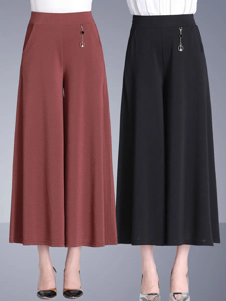 

plus Size Wide Leg Pants High Waist Nine Points Loose Fit Thin Model for plus Size Women Summer Casual Korean Style Trousers