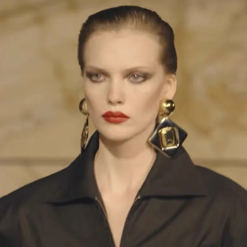 HUANZHI Vintage Gold Silver Color Splicing Geometric Drop Earrings Exaggerated Personality Large Jewelry for Fashion Women