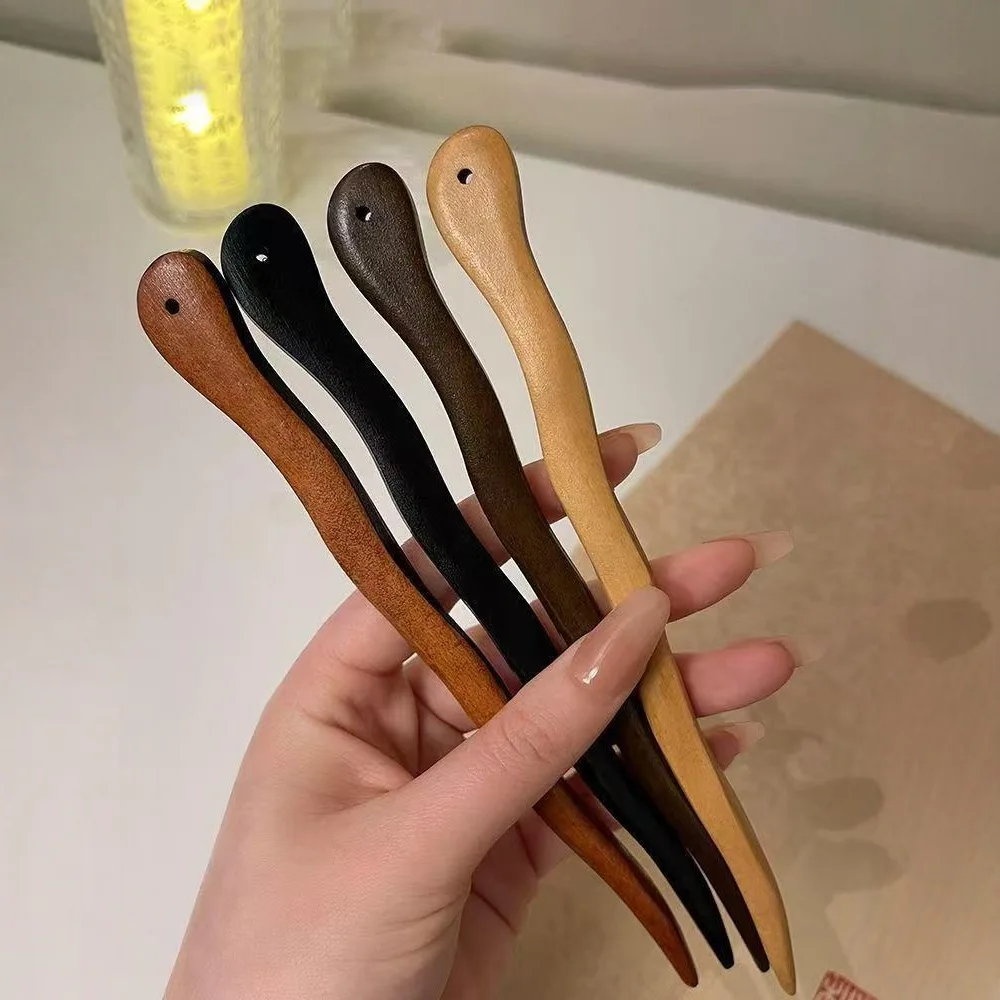 Hair Stick Faux Peach Wood Brown Medium Minimalist Elegant Women Bun Hairpin Niche Retro Chinese Style Office Party Lightweight