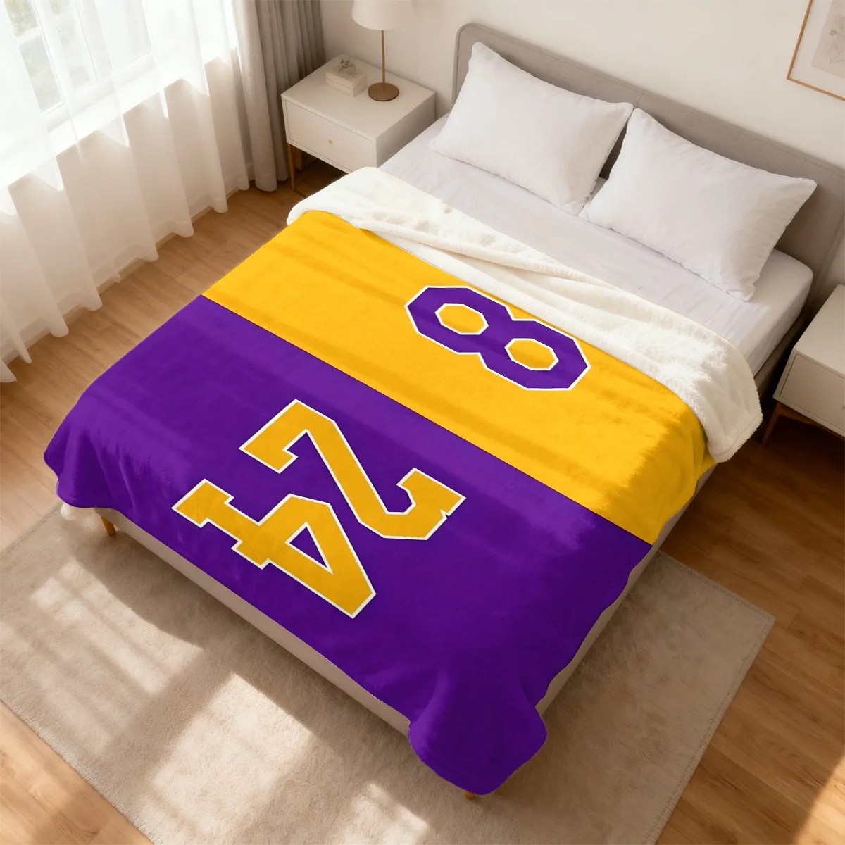 Large Plush Number 8 24 Blanket Throw Cozy Winter Fleece Bed Cover 150x200cm Yellow Purple Sports Decor Gift