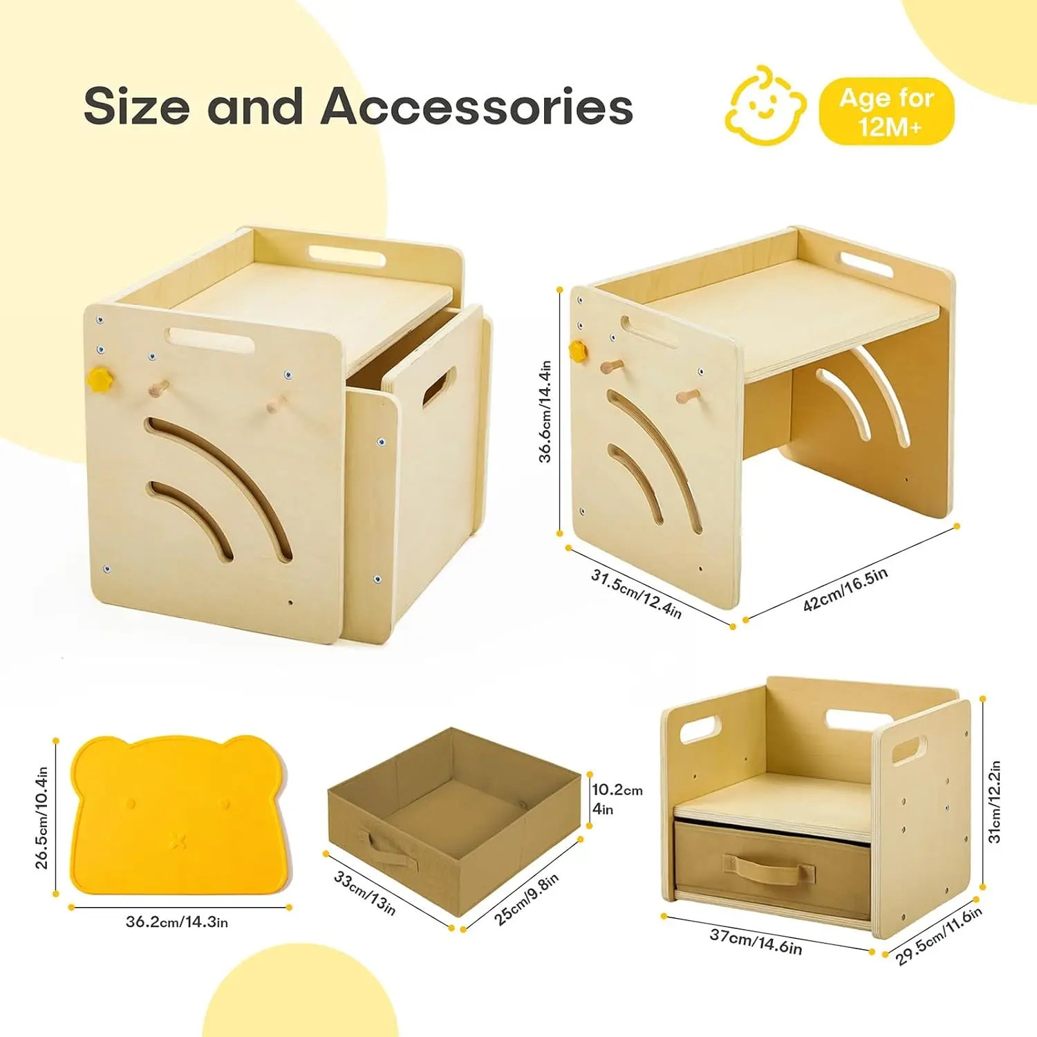 Adjustable Montessori Toddler Weaning Table and Chair Set with Storage Box and Table Mat, Ideal Baby Furniture Gift for 1-3 Year Old Kids Learning, Play, and Mealtime view 2