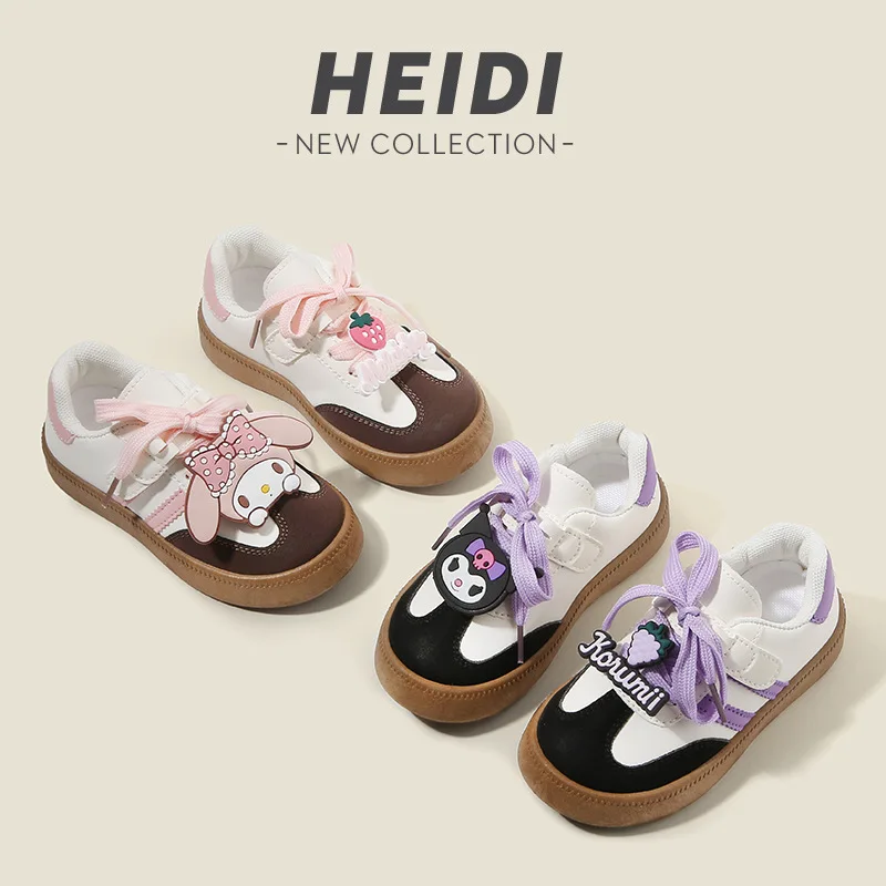 

Kuromi My Melody Girls Leather Shoes Sanrio Bow Tie Kawaii Kids Cartoon Soft Bottom Sweet Board Shoes Fashion New Children Shoes