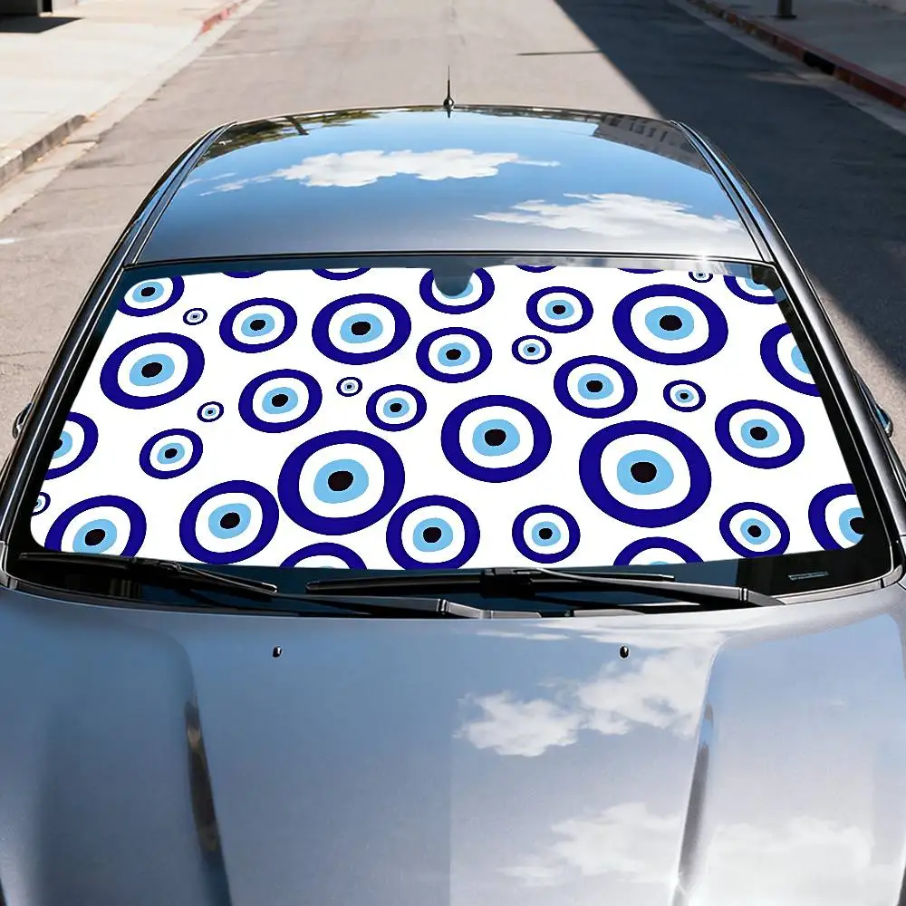 E-Evil Eye Car SunShade Windshield Funny Sun Shade Foldable UV Ray Sun Visor Protector Sunshade For Front Window