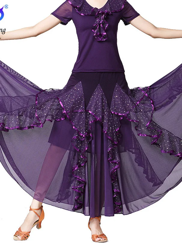 Modern Dance Skirt New Sequin Big Swing Skirt Ballroom Dancing Social Dance Skirt Dance Practice Clothes Competition Clothes