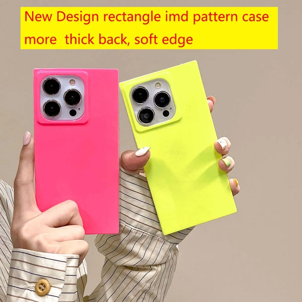 Rectangle Pure Color imd Pattern Case For iPhone 16 15 14 13 Pro Max Thick Shockproof Soft TPU Cover Skin