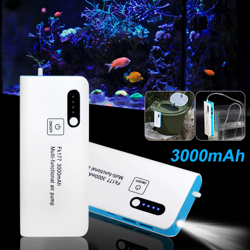 Portable Aquarium Air Pump USB Rechargeable Fish Aerator Oxygenated With Dual USB Outputs Mobile Oxygen Flushing Pump With Lamp