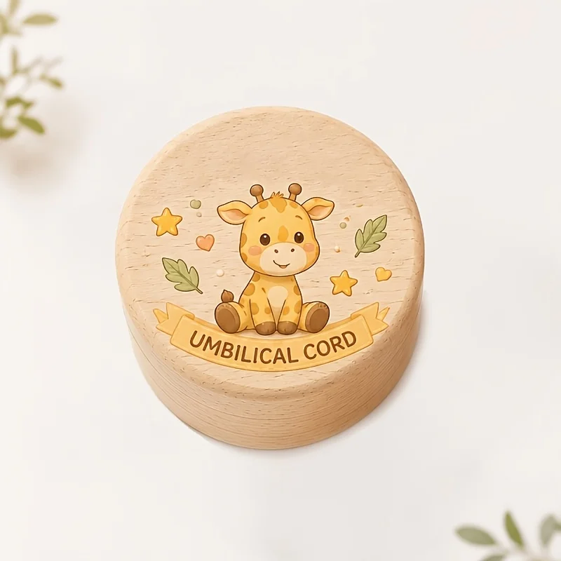 2D Cartoon Giraffe PC Keepsake Box Flip-Top Lid Baby's First Tooth Hair Storage Birth Souvenir Box Birthday Christmas Gift 1PCS
