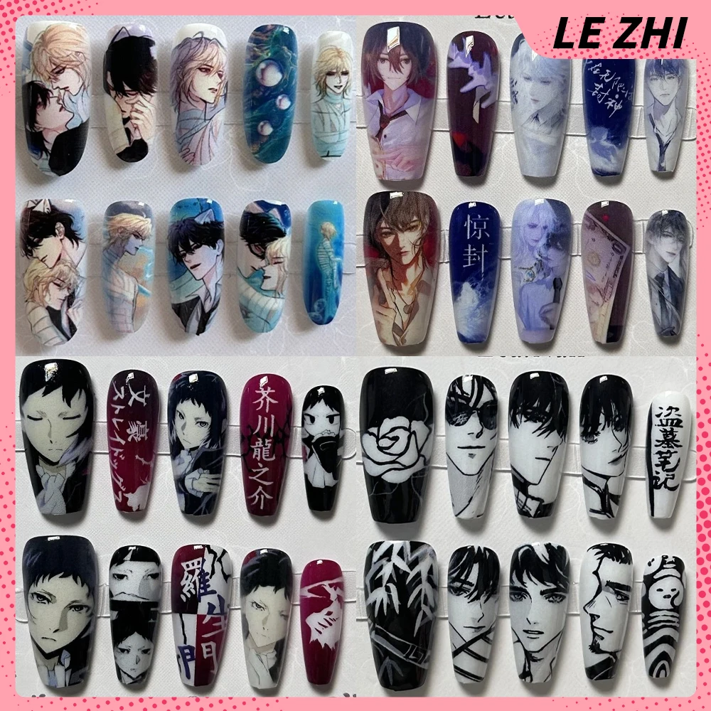 

Fashion Anime Character Cosplay Decor Semi Handmade Nails Party Sticker Cartoon Long Coffin Design Wearable Press On Nails