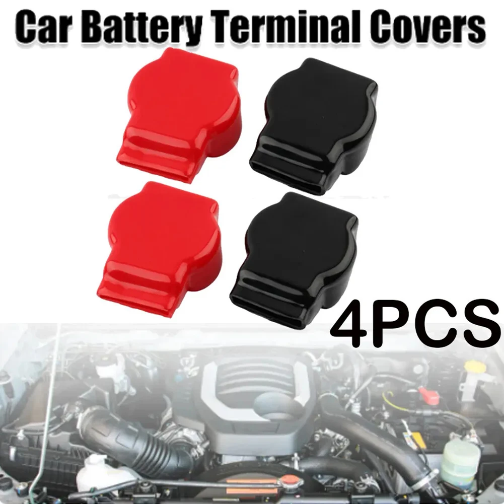 4PCS Terminal Rubber Cover For Car Vehicles RV Boat Red Black Car Battery Negative Positive Protector Batteries Accessories
