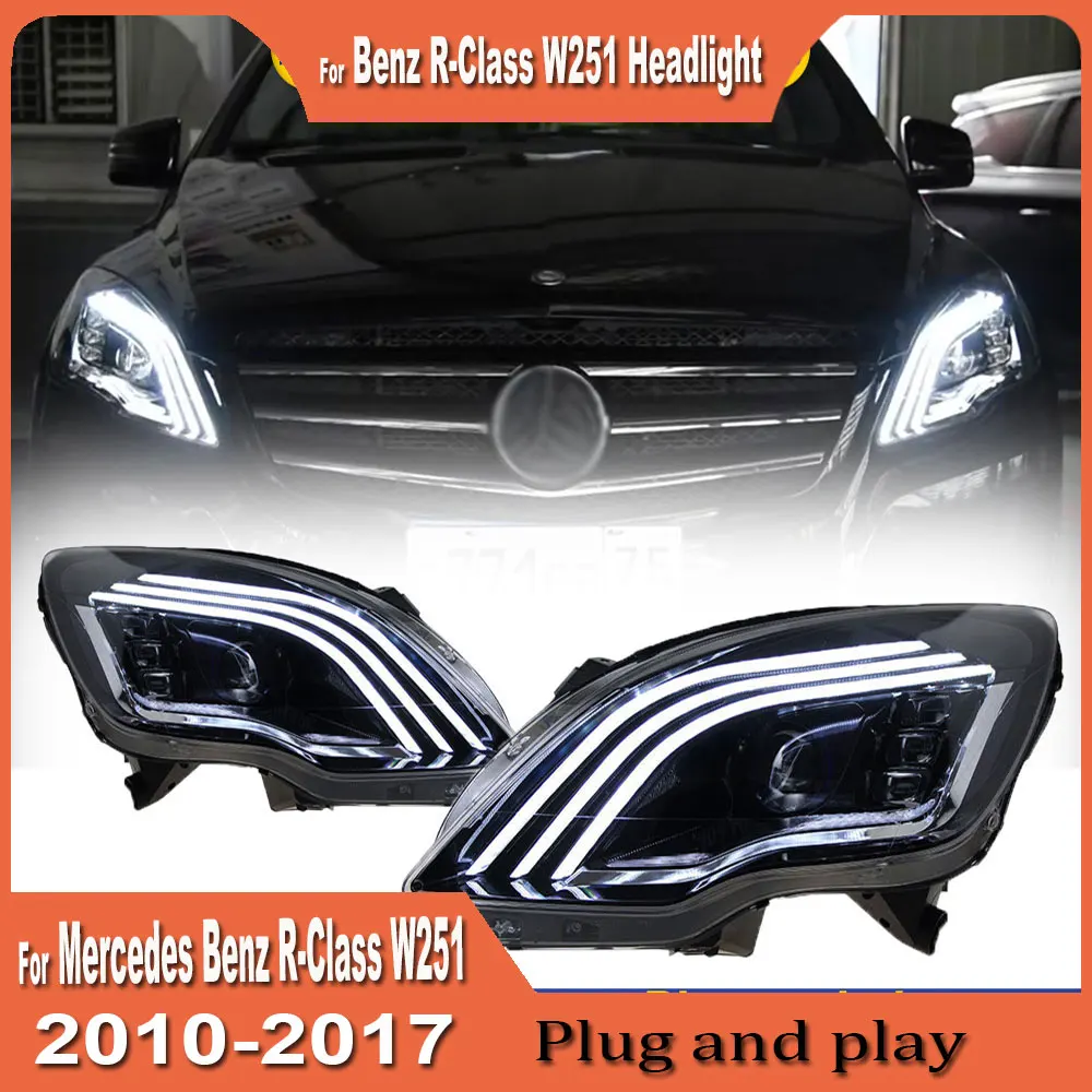 For Benz R Class W251 Headlights 2010 2011 2012-2017 R300 Maybach Styling LED Daytime Lights Dual Projector DRL Car Accesorios