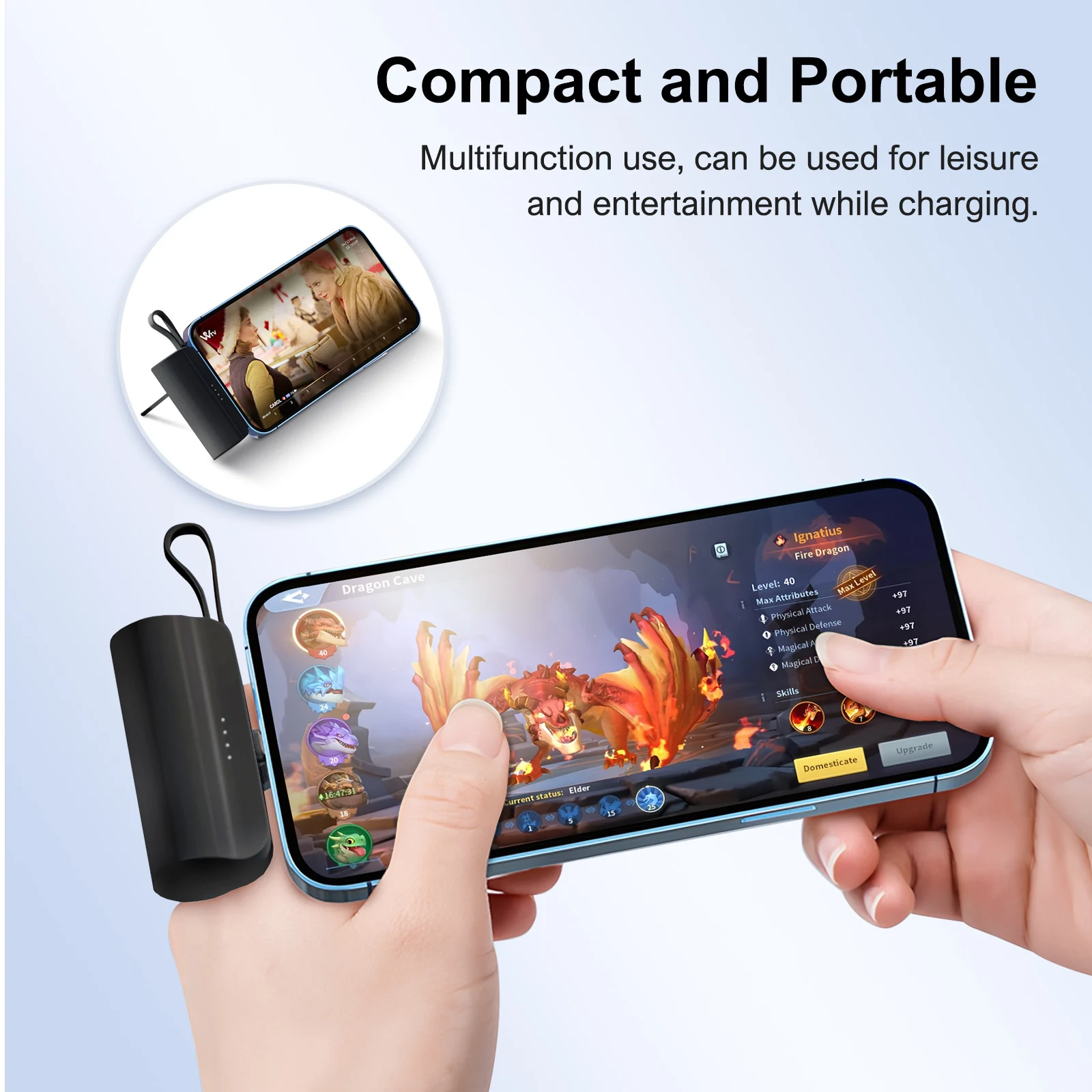 بنك طاقة صغير محمول بقدرة 4500 مللي أمبير في الساعة شاحن هاتف بمنافذ USB-C مزدوجة لهاتف IPhone16/ 15/15 plus/15 pro/15 pro Max/Android