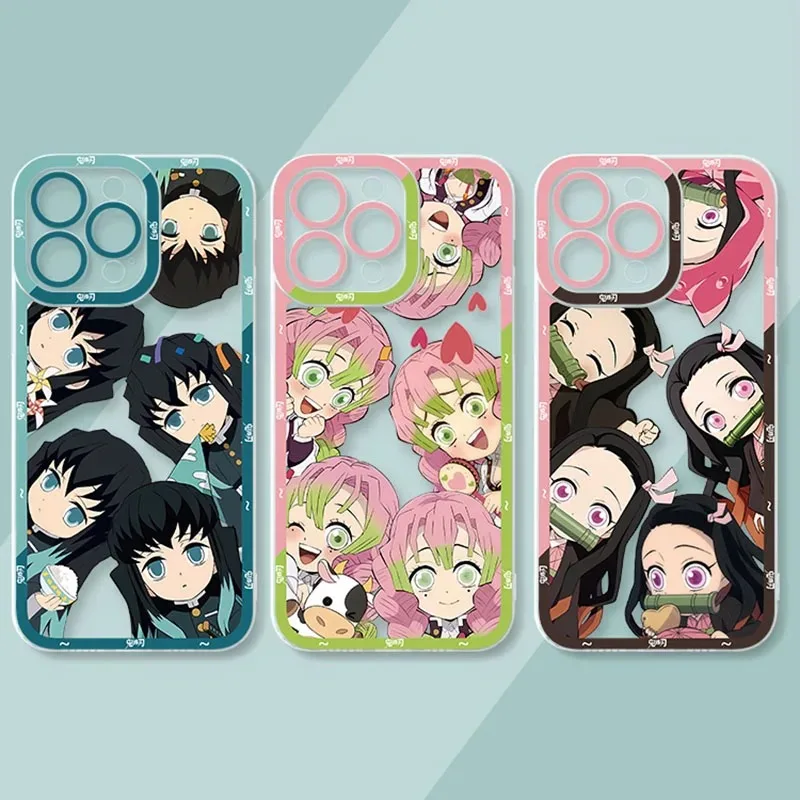 Cute Cartoon Demon Slayer Case For iPhone 15 14 Pro Max 13 12 Mini 11 Pro XR XS X 8 7 6 6S Plus SE 2020 Soft Silicone Back Etui