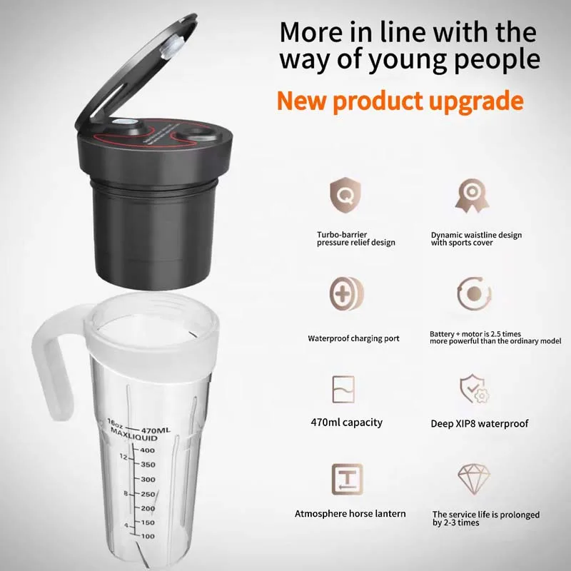 Botol Blender Portabel Berkualitas Tinggi USB Isi Ulang 470ml 6 Mata Pisau Pengaduk Buah Mini Juicer Blender Smoothie Dengan Sedotan