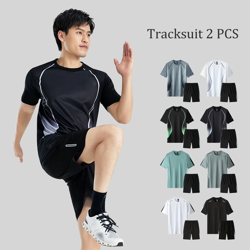 2024 Loose Clothes Ice Silk Quick Drying T-shirt Suit Men Short Sleeve Running Sportswear Shorts Tracksuit Sports Training Sets