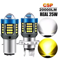 H4 H6 BA20D LED Motorcycle Headlight LED CSP Dual Color White Yellow Hi Lo Beam Lens Fog Lamp for Motobike Scooter Running Light