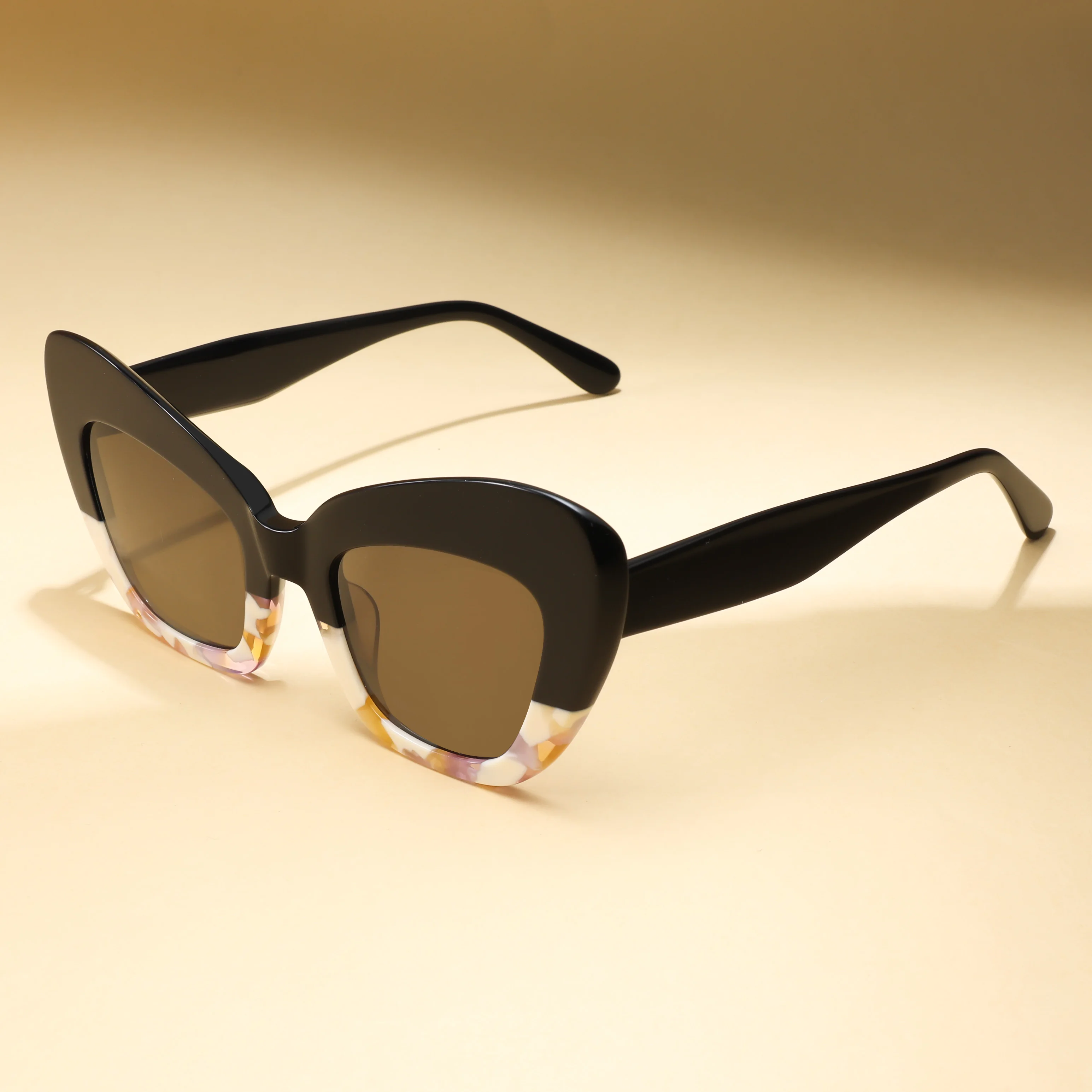 

VZONE Trendy Retro Sunglasses Asymmetric Color Block Cat Frame UV400 for Women Men Polarized Daily Cool Style Modern Fasion