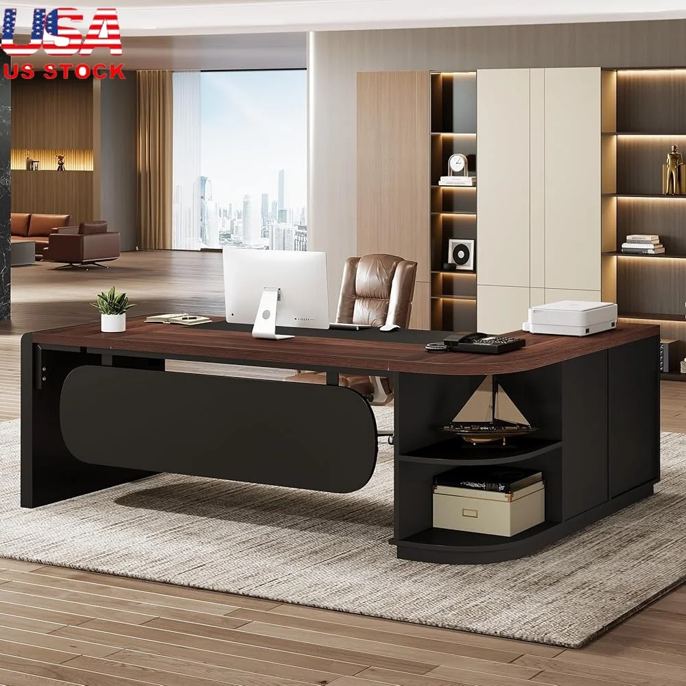 

Г-образный стол для руководителей со шкафом для хранения Современный офисный компьютерный стол Сверхмощные полки для документов Удобная рабочая станция
