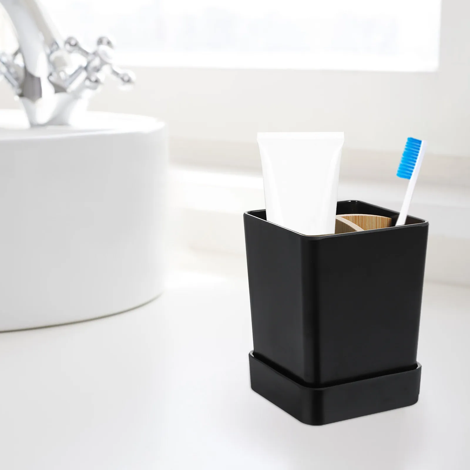 

Electric Toothbrush Holder Bathroom Organizer Stand with Nonslip Base Bamboo Storage Compartments for Toothpaste Razors Dental