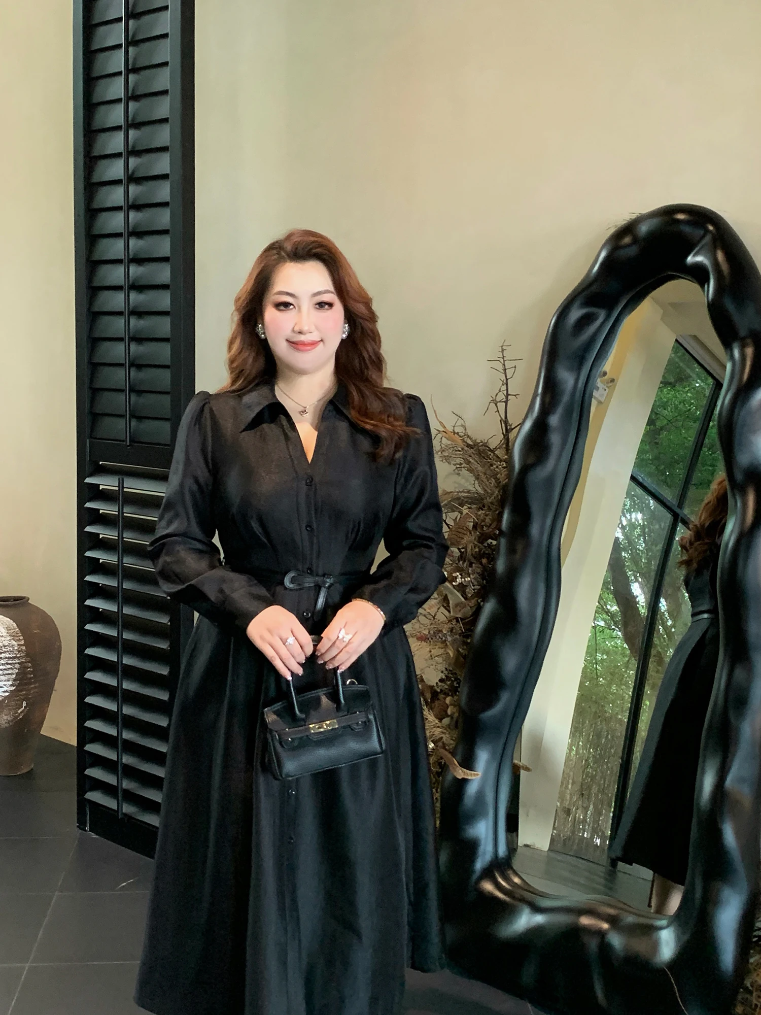 

GLEC плюс размер шелковый атлас светящаяся талия Cinched irt Sle Dr Ele Ci Commute шелковая ткань с высокой талией Long Sve V Ne