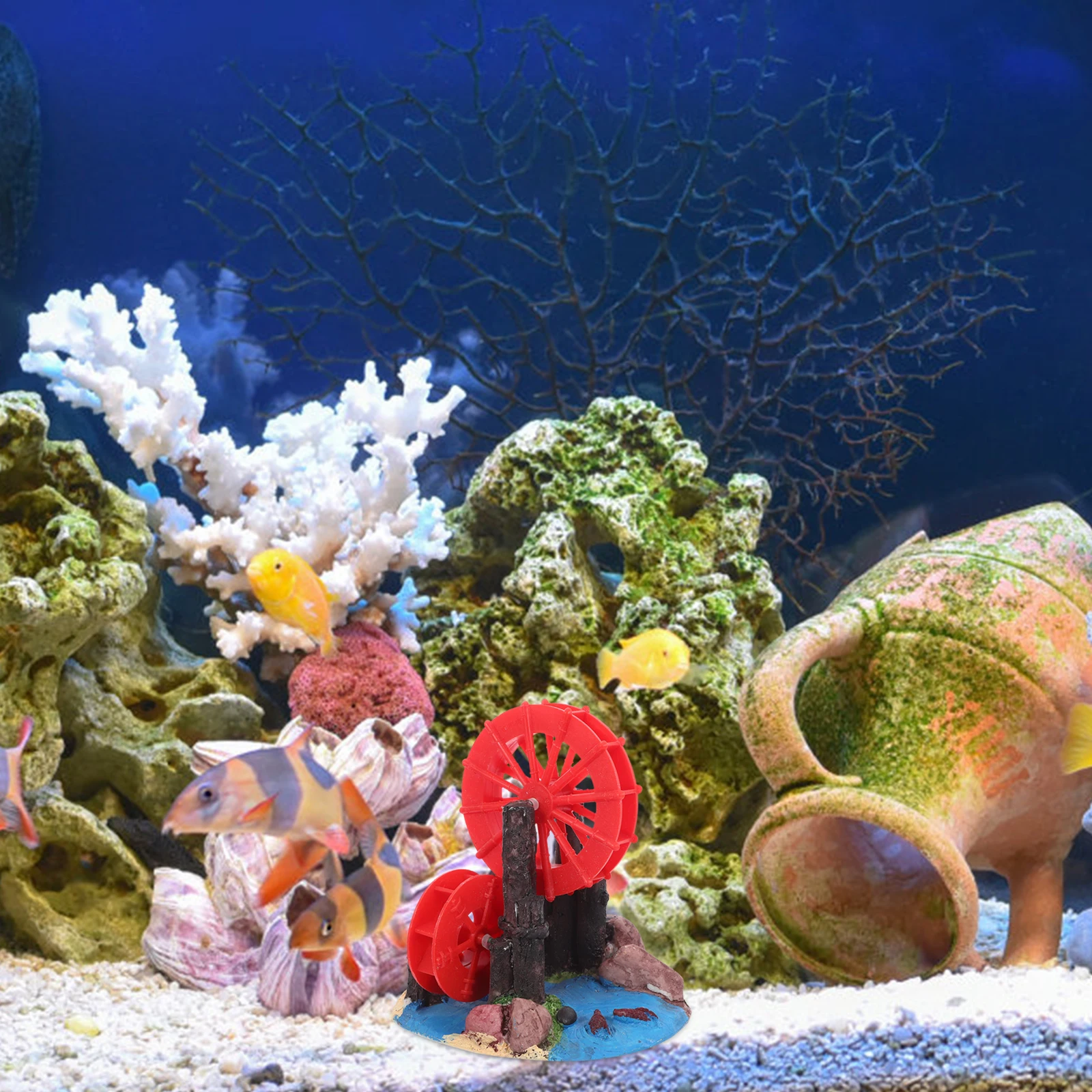 

Mini Rockery Water Wheel Fountain Fish Tank Ornament Abs Desktop Decor Unique Design Good Luck Fortune Durable Aquarium