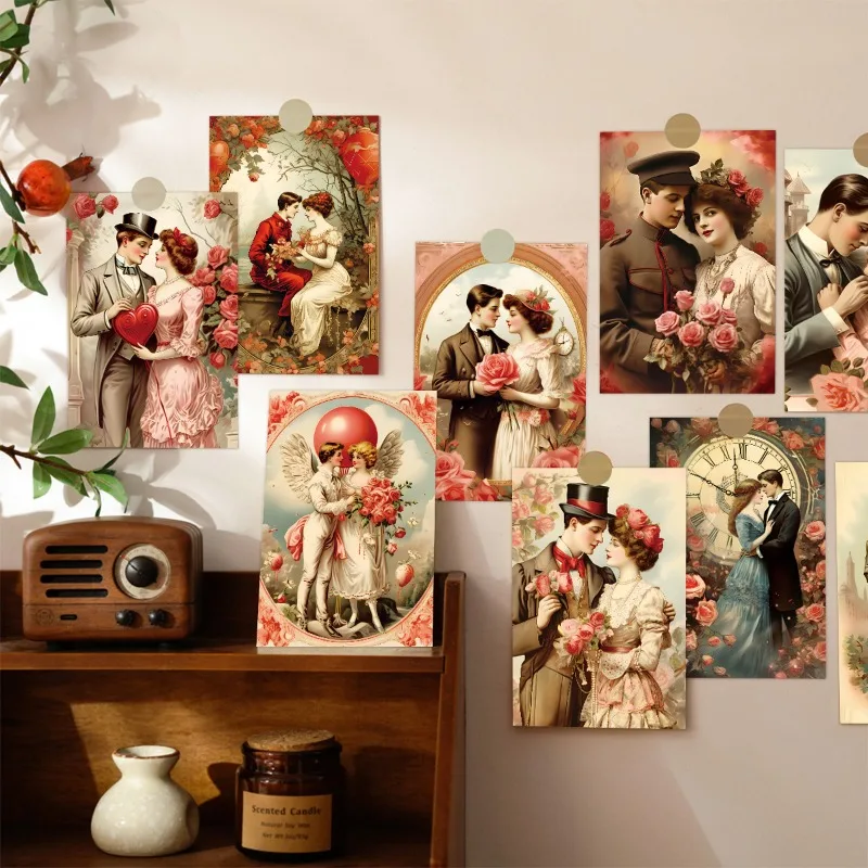 

12pcs Valentine's Day Greeting Cards Rose Lover Postcards Home Wall Decoration Cards Holiday Gifts Romantic Decoration Card