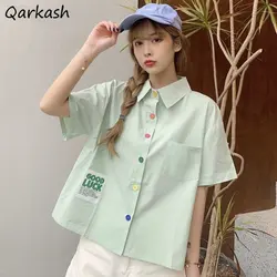 Cargo Shirts Women Baggy Teens Girlish Streetwear Summer Patchwork Preppy Kawaii Clothes Рубашки Aesthetics Designer Korean Ins