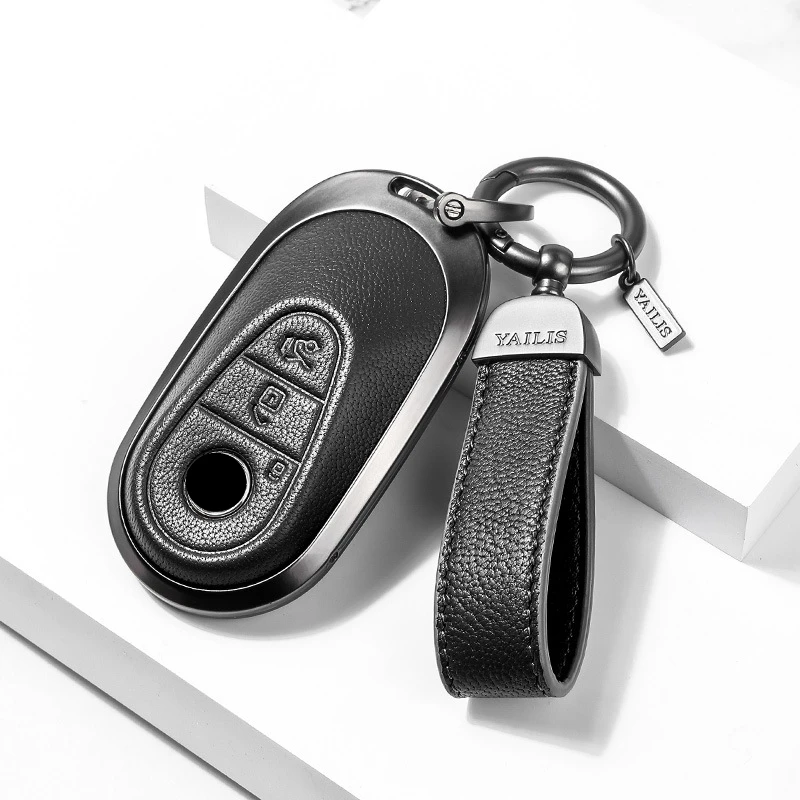 

Metal Leather Car Remote Key Cover Case Holder shell Keychain For Mercedes Benz New C260L E300L S400L EQE GLC CLE C E S Class