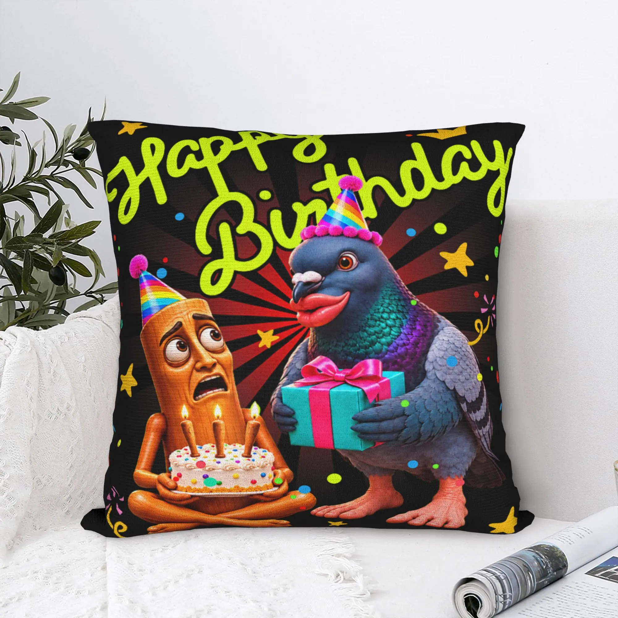 Pillow Cover Funny Birthday Tung Tung Sahur Cantina Pigeon Brainrot Meme Retro Pillow Case For Sofa Home Decoration Pillowcases