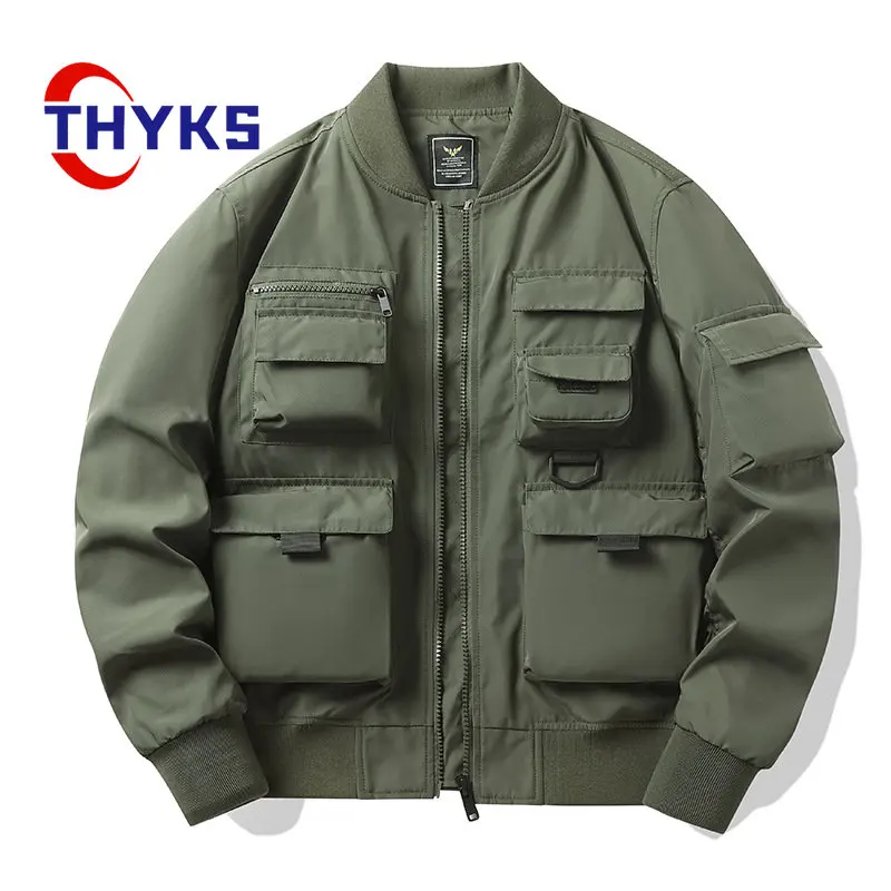 Mens Multi Pocket Windproof Waterproof Cargo Jacket Retro Casual Fashionable Baseball Jackets Men Outdoors Military Tactics Coat