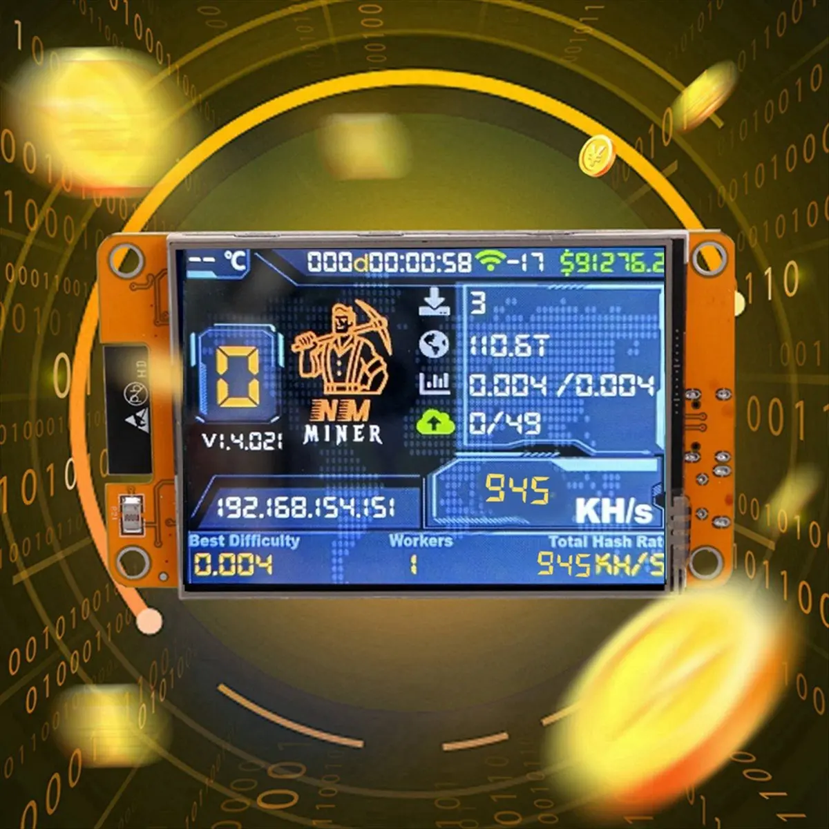 

AA97 NMMiner NerdMiner 945KH/S Harshrate 2,8-дюймовый интеллектуальный дисплей Bitcoin Crypto Solo Lottery Miner Модернизированный NerdMiner