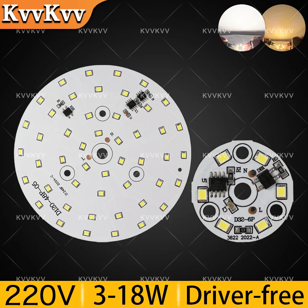 

1Pcs AC 220V Driver-free LED 3W 5W 7W Light Board 12W 15W 18W Chip 32MM-120MM For Lamp Panel DIY Bulb Round Light Ceiling Source